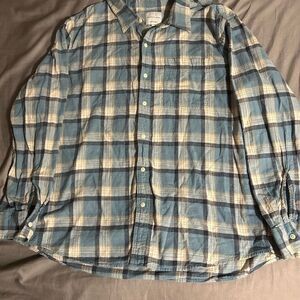 American Eagle Outfitters Blue and Cream Plaid Shirt Size XXL